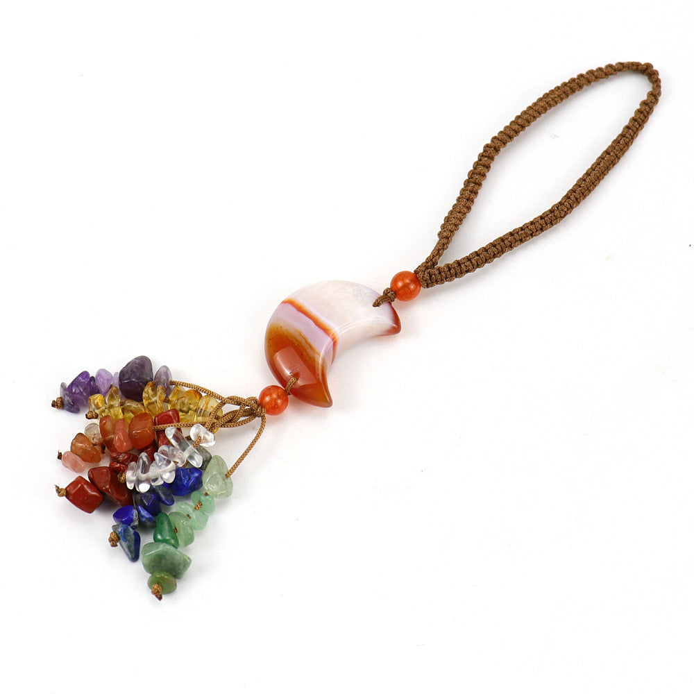 Wholesale  Natural Crystal Original Stone Moon Colorful Pendant Keychains