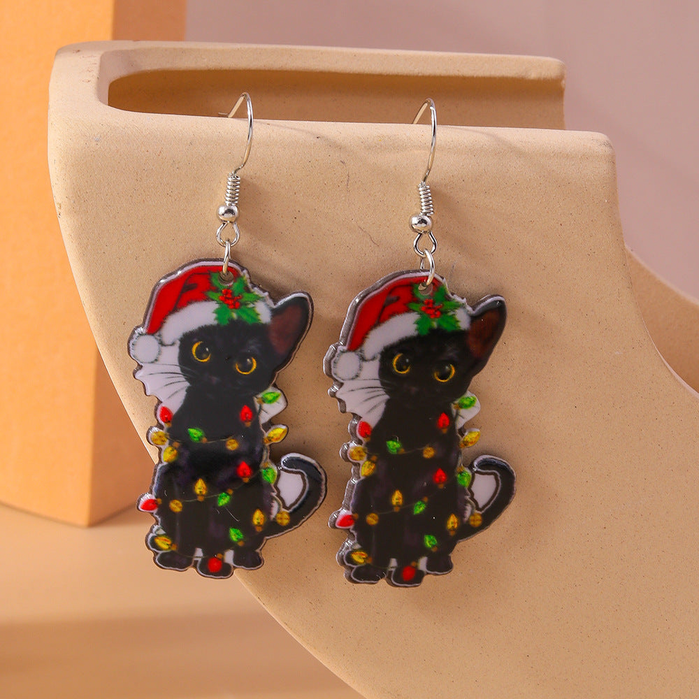 Wholesale Christmas Cute Black Cat Earrings