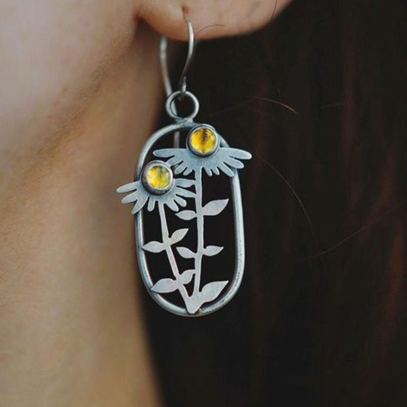 Wholesale Ethnic Style Old Plant Leaf Diamond Earrings