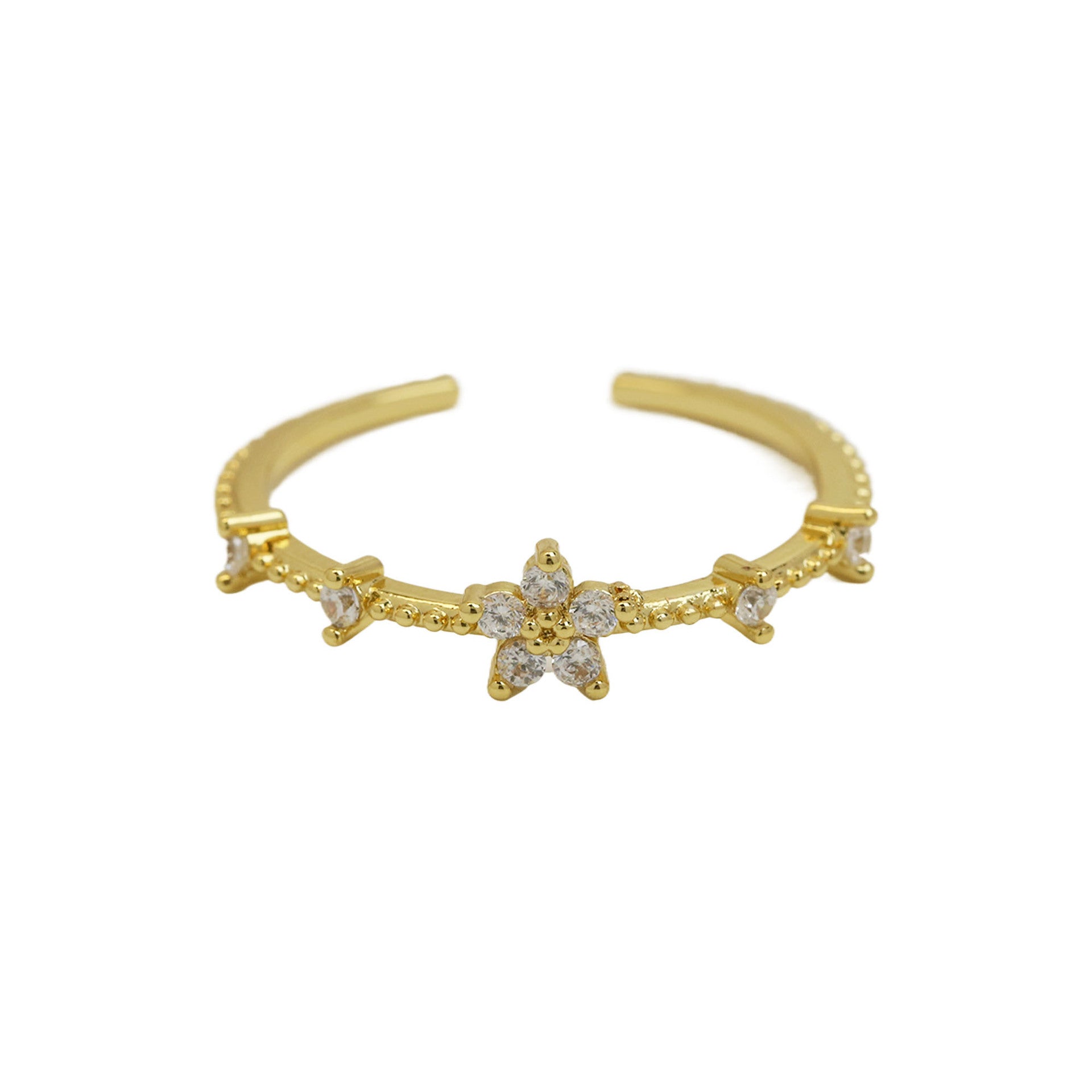Wholesale 18k Brass Colored Zirconium December Small Flower Open Flower Rings ACC-RS-BaiYi003
