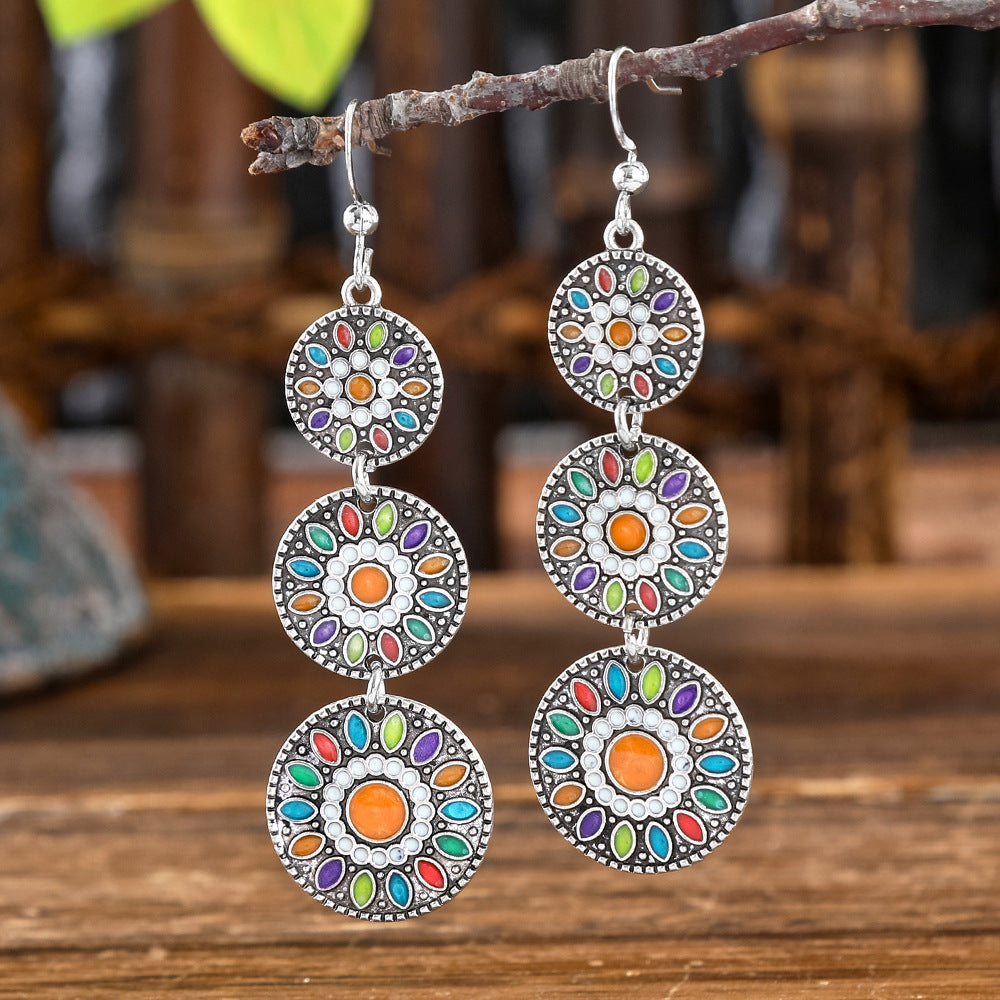 Wholesale Alloy Bohemian Hook Earrings Retro Ethnic Turquoise Oil-Drip Style for Women Gift Boutique Resale