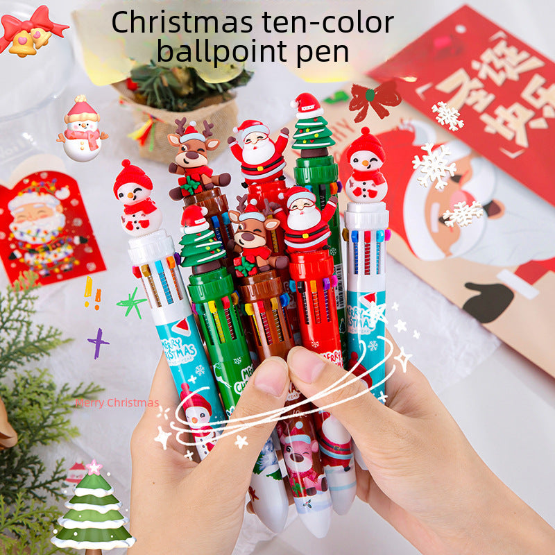 Wholesale Christmas ten-color ballpoint pen cute Christmas pen