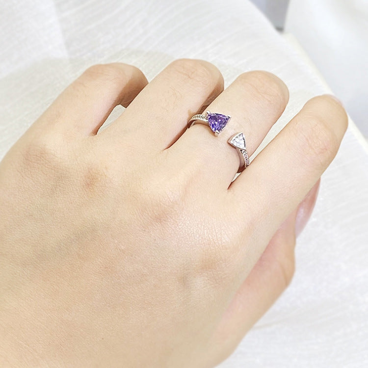 Wholesale  irregular love shaped amethyst triangle cut simple zircon ladies ring