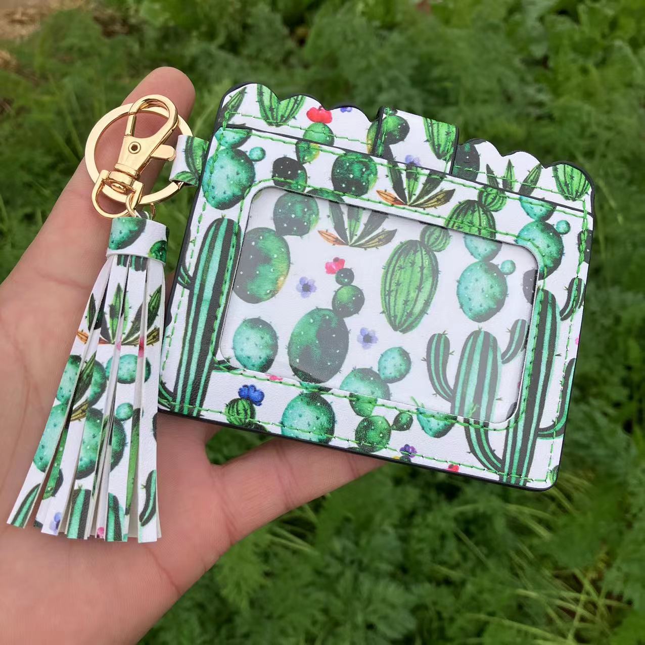 Wholesale Leopard Plaid Solid Color Sunflower Card Holder Keychain ACCVIP-KC-QiuXue004