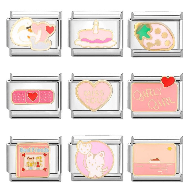 Wholesale Italian module handmade module creative DIY pink Charms