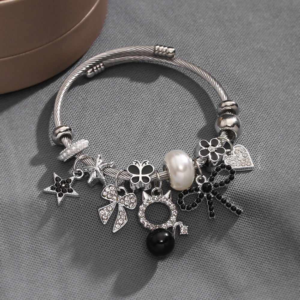 Wholesale Zinc Alloy Pink Pearl Cat Cartoon Bracelet Fashion Jewelry Accessory For Everyday Wear