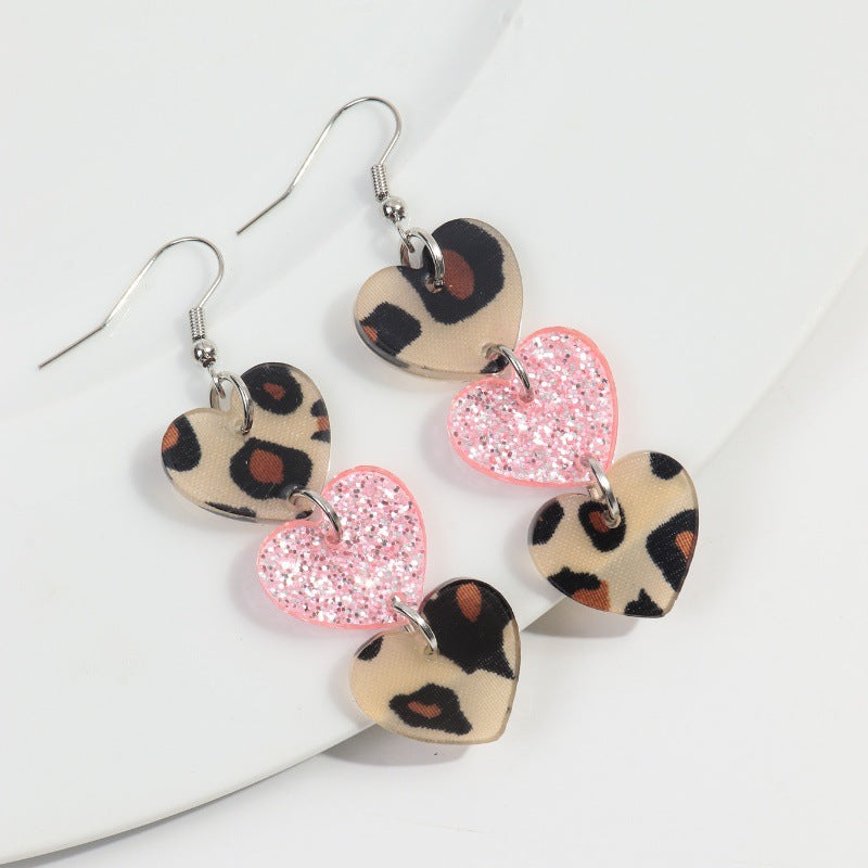 Wholesale  Valentine's Day Love Stitching Multi-layer Peach Acrylic  Earrings