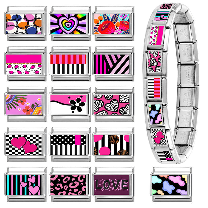 Wholesale Trendy DIY Modular Bracelet Stainless Steel Flower Heart Letter Charms Boutique Resale