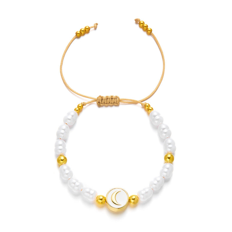 Wholesale  Pearl Moon Handmade Woven Bracelet