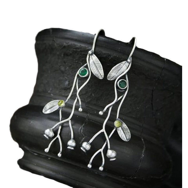 Wholesale Ethnic Style Old Plant Leaf Diamond Earrings
