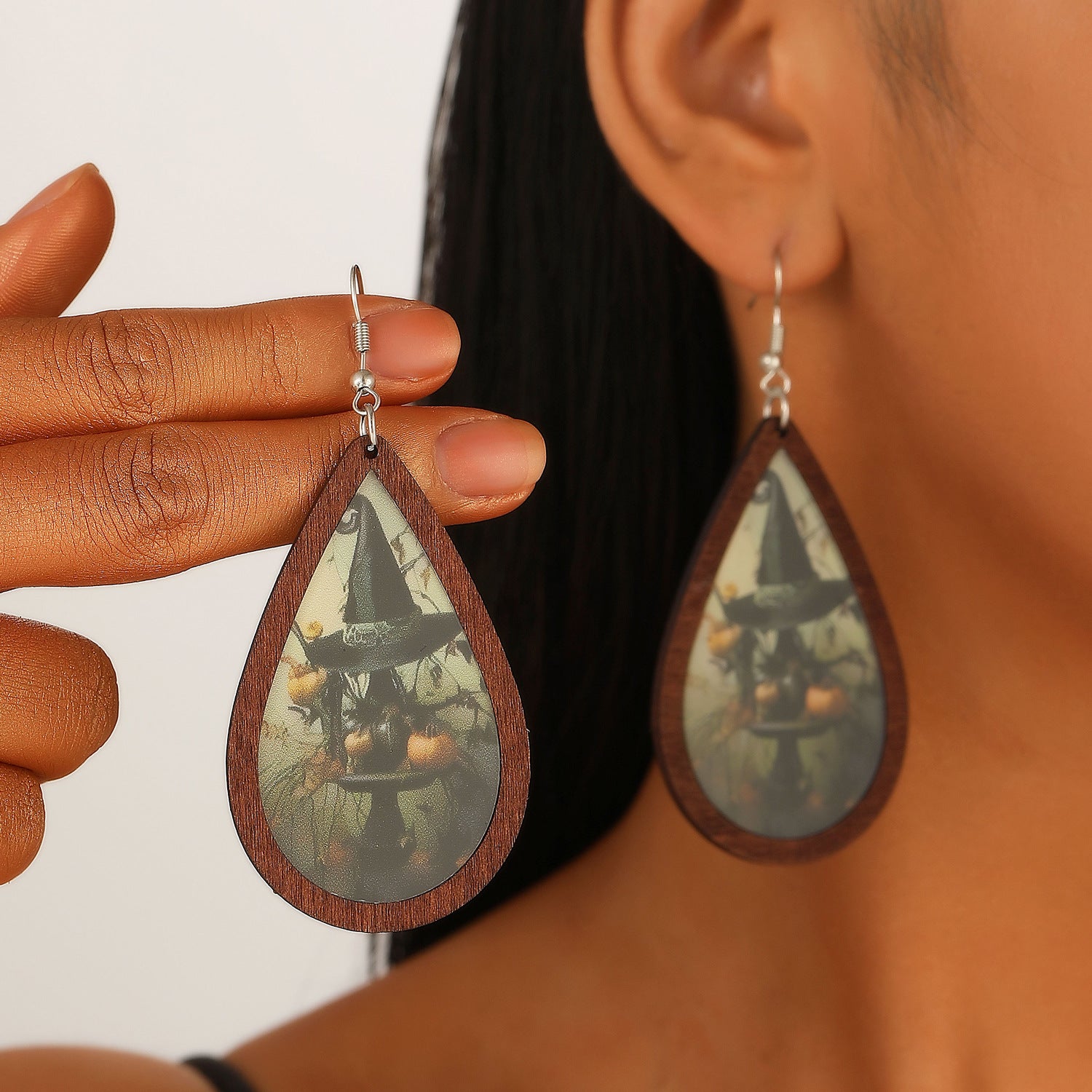 Wholesale  Ghost Pumpkin Printed Wood Drop Earrings Fashion Accessory for Gift Boutique Resale