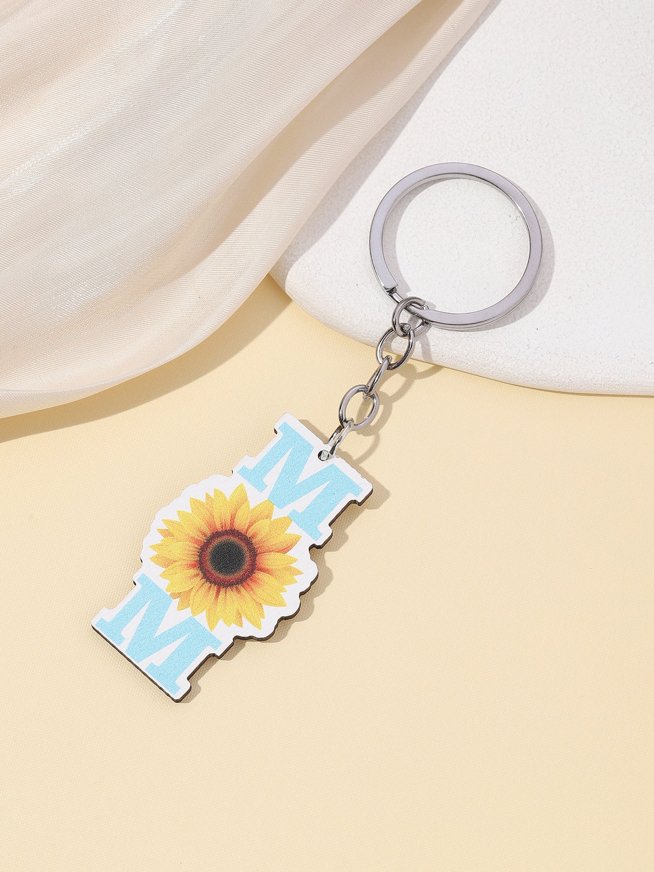 Wholesale Sunflower MOM Mother's Day Leopard Wooden Keychain ACC-KC-RongR032