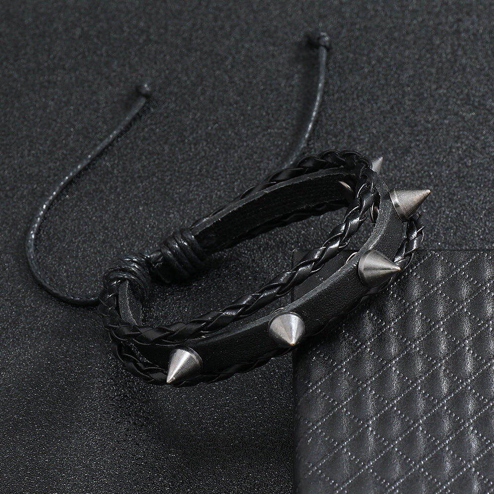 Wholesale Retro Style Leather Braided Rivet Bracelet