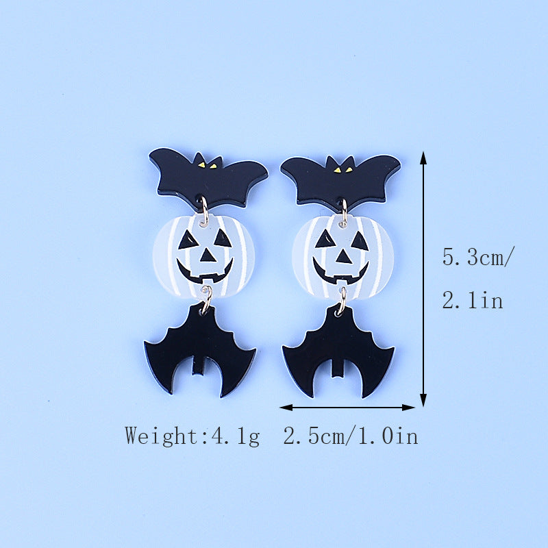 Wholesale Acrylic  Halloween  luminous fluorescent pumpkin ghost earrings