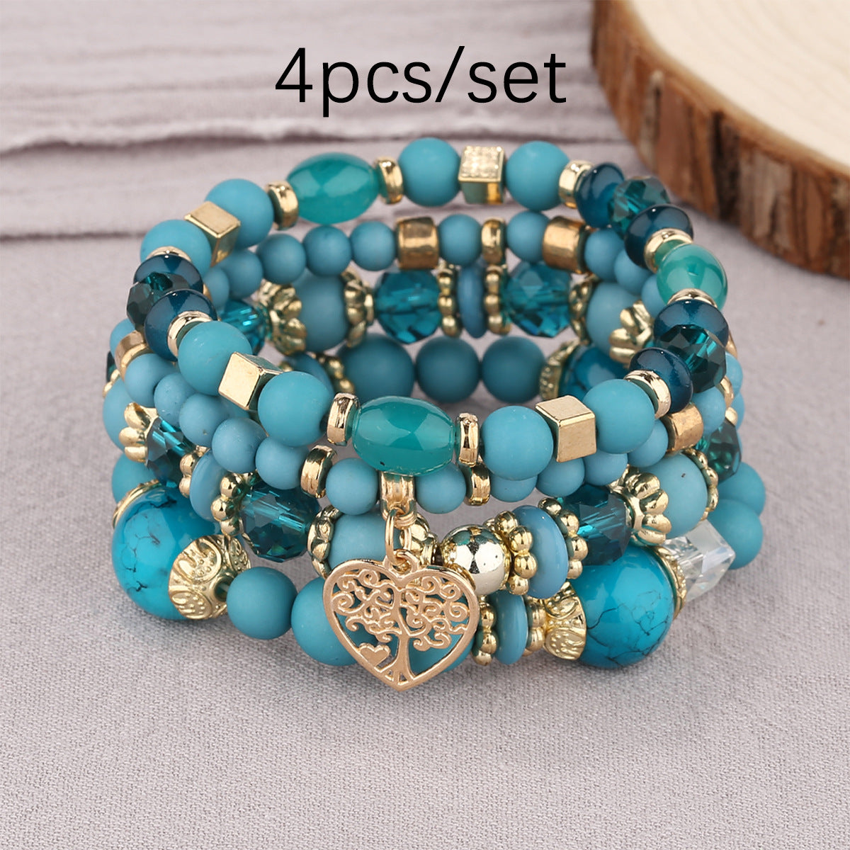 Wholesale Coffee Glass Bead Bohemian Bracelet Set Heart Pendant Tassel Jewelry