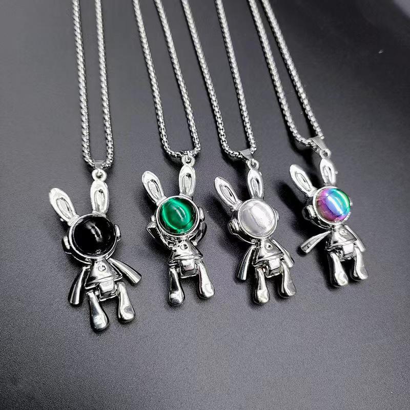 Wholesale Trendy Space Rabbit Pendant Necklace Alloy with Crystal Stones Jewelry Gift Boutique Resale