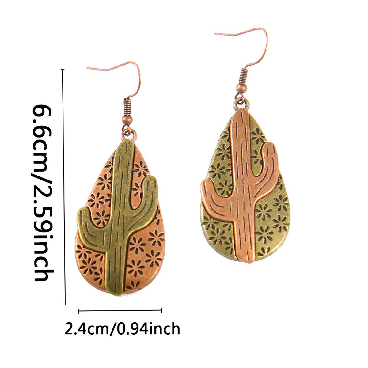 Wholesale Retro Bohemian Cactus Carved Drop Earrings Zinc Alloy Fashion Accessory