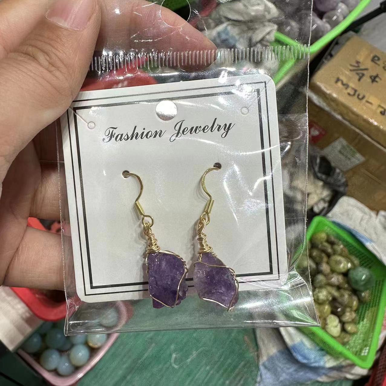 Wholesale Natural Crystal Irregular Rough Stone Handmade 18K Gold Wire Wound Citrine Earrings ACC-ES-XiuK001