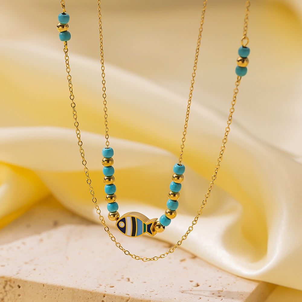 Wholesale Retro Irregular Titanium Steel Necklace Plated 18K Gold Multi-layered Necklace Gold Plated Necklace ACC-NE-Tais004