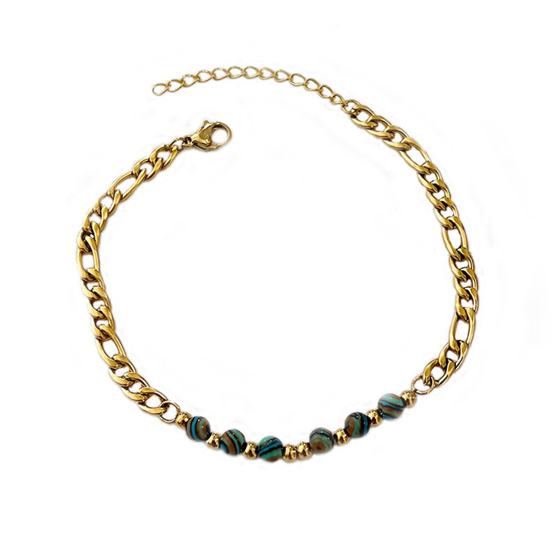 Wholesale circle colorful natural stone beaded cross-border stainless steel Bracelet