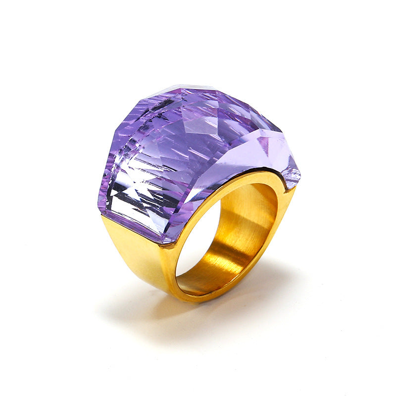 Wholesale Exaggerated Multi-color Translucent Gemstone Titanium Steel Ring ACC-RS-Hait002