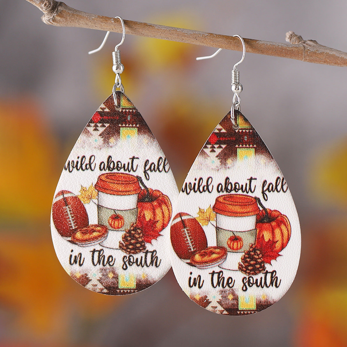 Wholesale Thanksgiving Autumn Harvest Pumpkin Sunflower Leopard Print PU Leather Earrings ACC-ES-ChuLian088