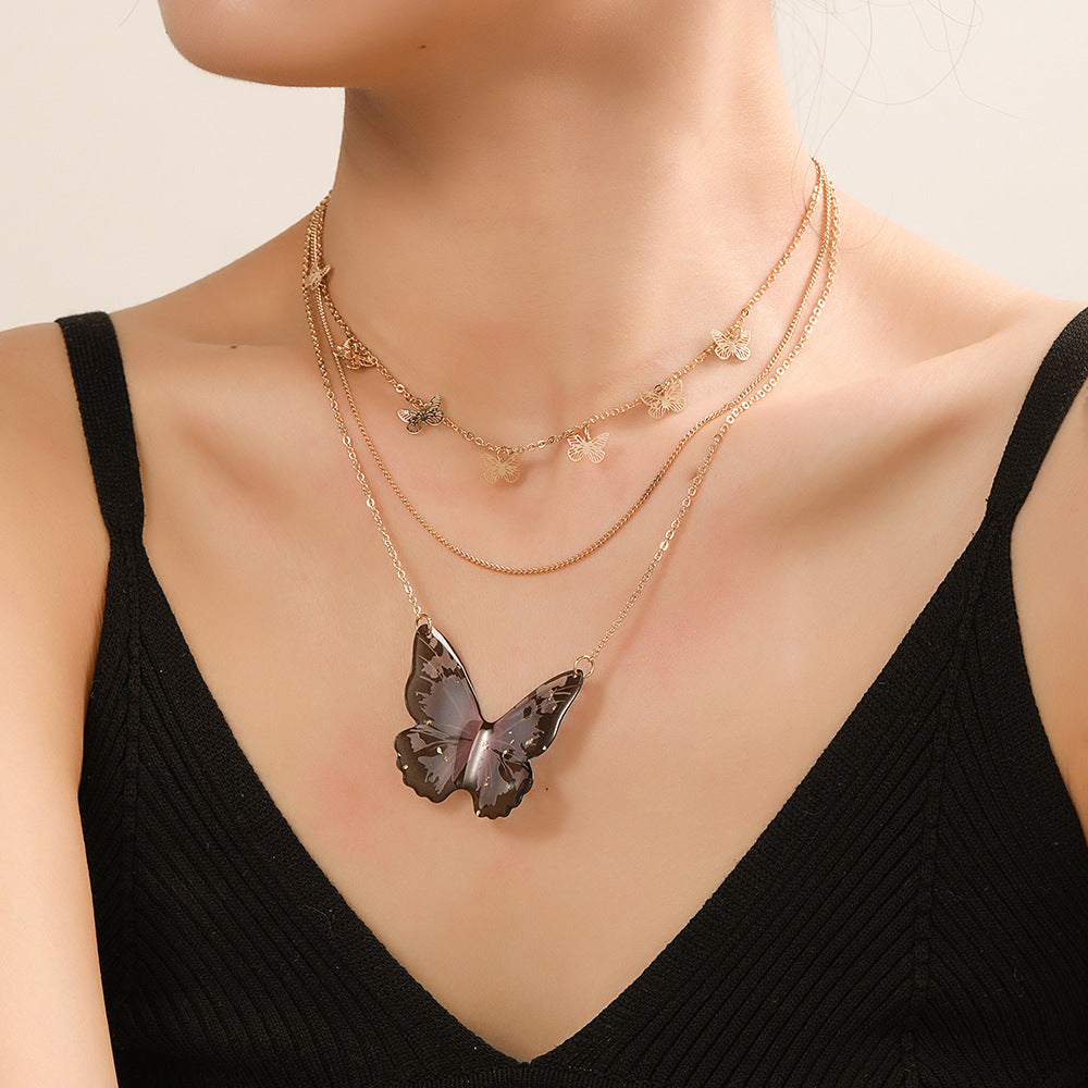 Wholesale Vintage Multi-layer Butterfly Pendant Clavicle Chain Alloy Necklaces ACC-NE-ZhuJi012