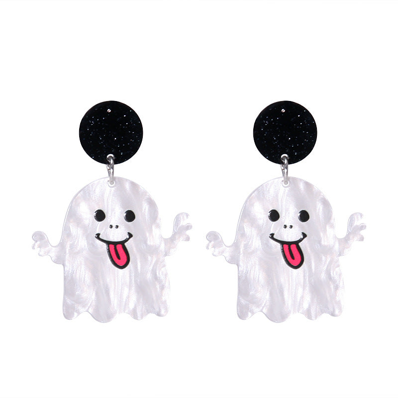 Wholesale Halloween Cartoon Funny Acrylic Plate Pumpkin Ghost Skull Earrings ACC-ES-BinLi004