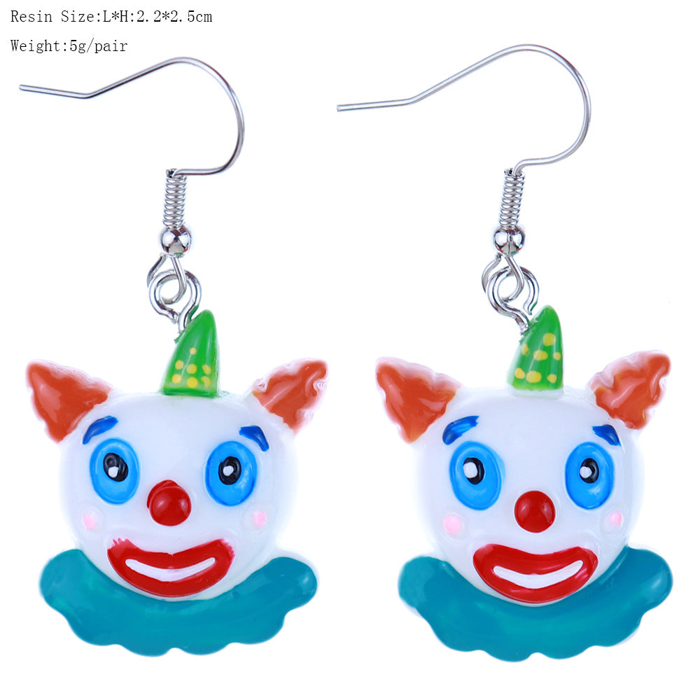 Wholesale fun cute funny cartoon circus clown earrings