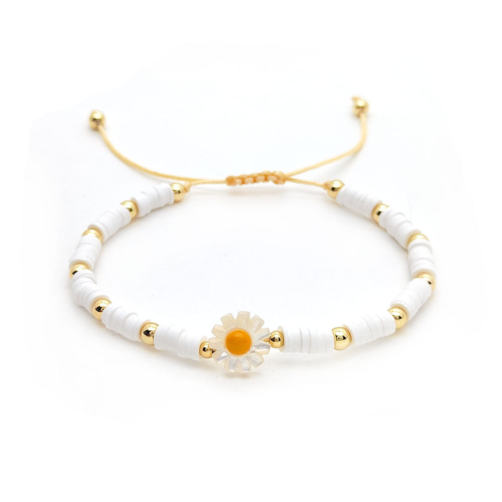 Wholesale Colorful Beaded Natural Shell Daisy Bracelet 18K Copper Gold Plated Bead Bracelet ACC-BT-Qiqi017