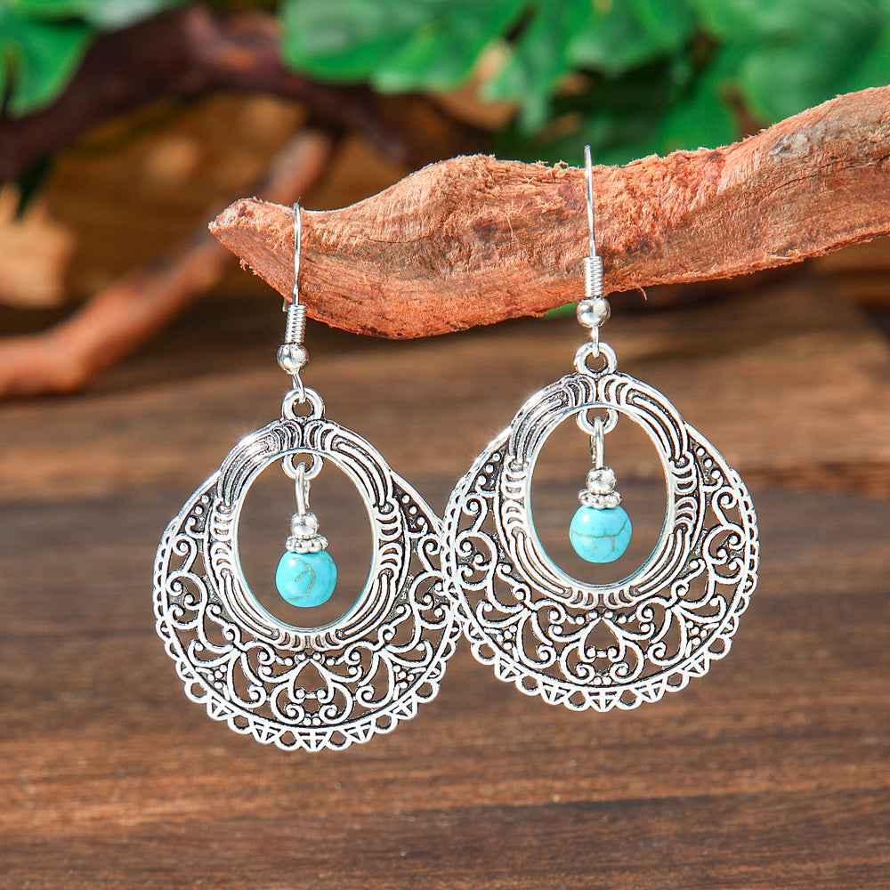 Wholesale Ethnic Style Turquoise Drop Earrings Zinc Alloy Electroplated Boutique Jewelry Accessory