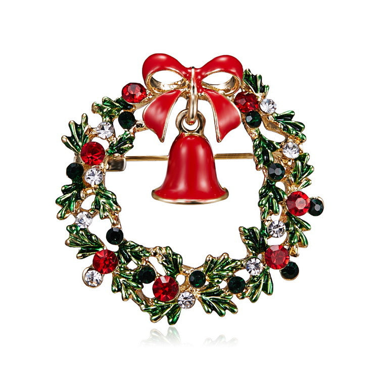 Wholesale Garland bell bow rhinestone Christmas brooch