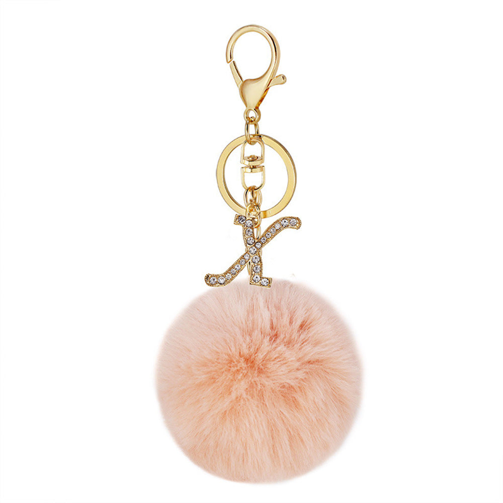 Wholesale Fur Ball Rhinestone Alloy Letter Keychain ACC-KC-YuanFei005