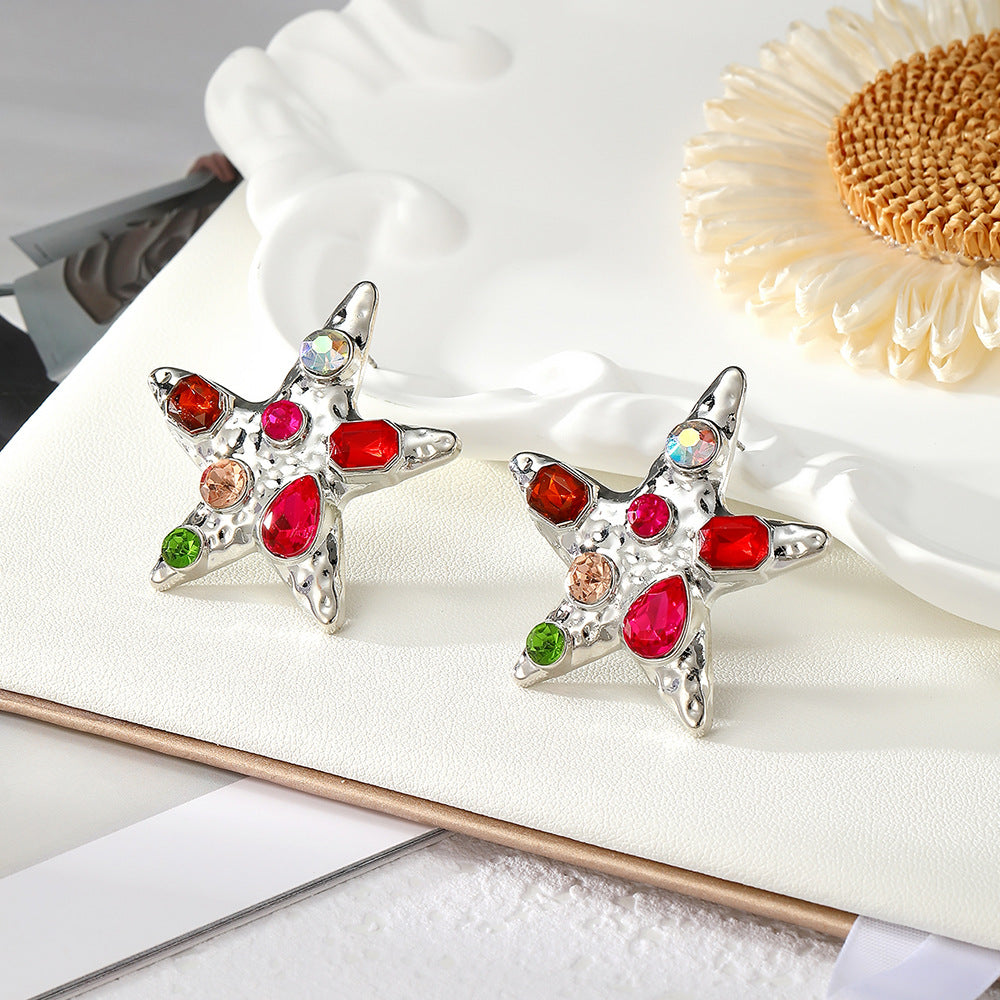 Wholesale Vintage Starfish Crystal Earrings Gold Tone Zinc Alloy Fashion Accessory