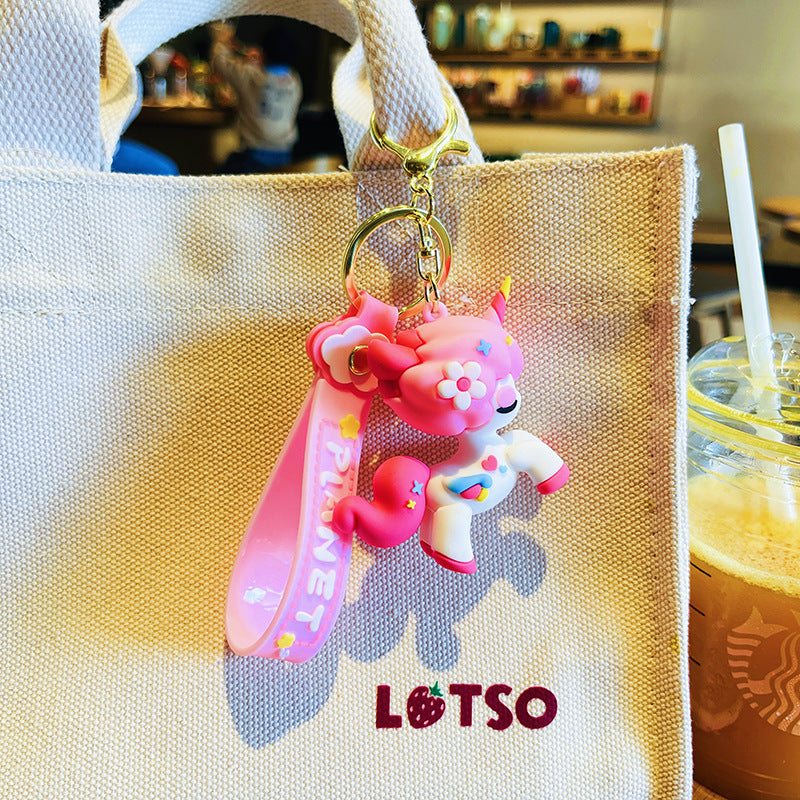Wholesale Cartoon Rainbow Pony PVC Soft Keychain Creative Keychain ACCVIP-KC-HangLi011