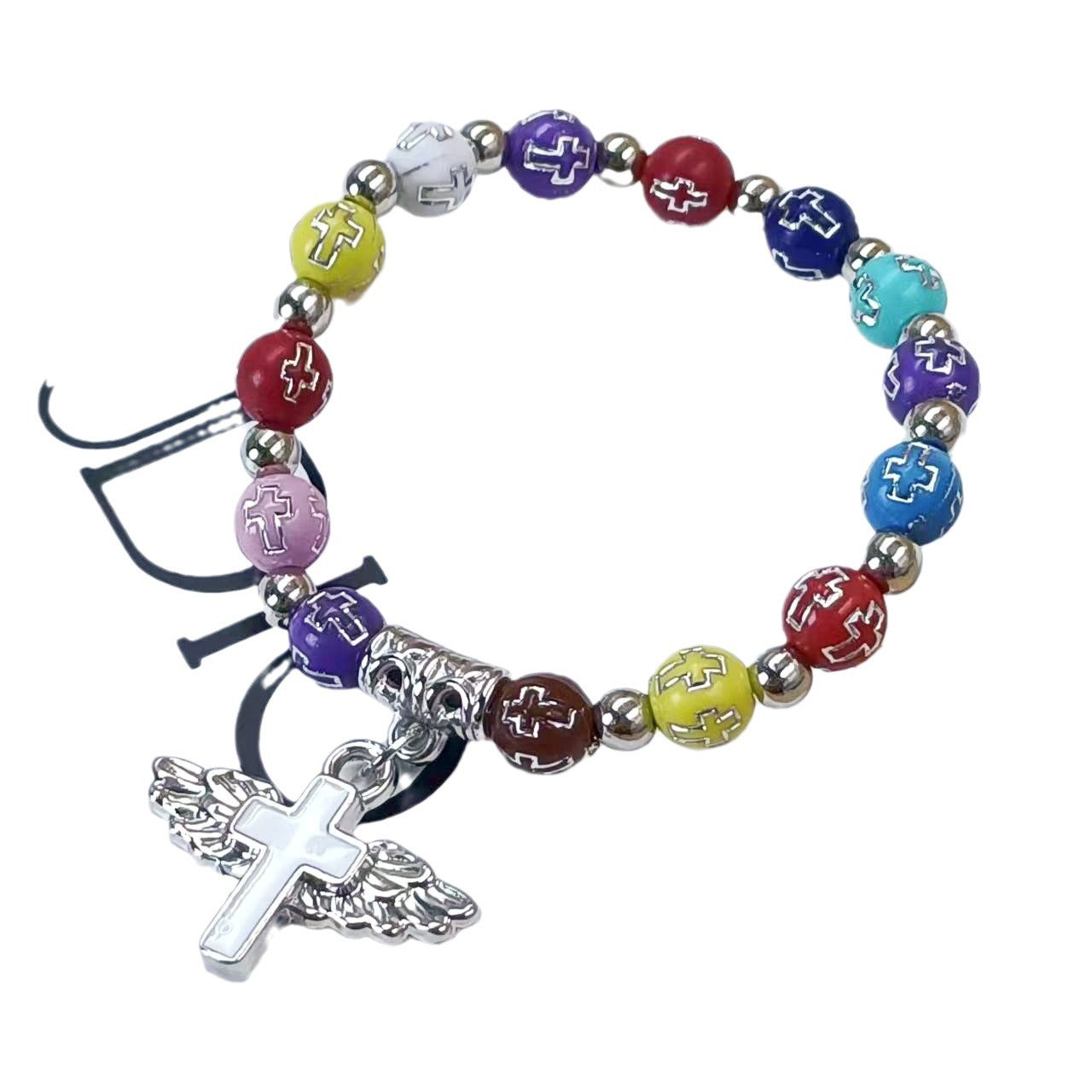 Wholesale angel wings cross beaded bracelet