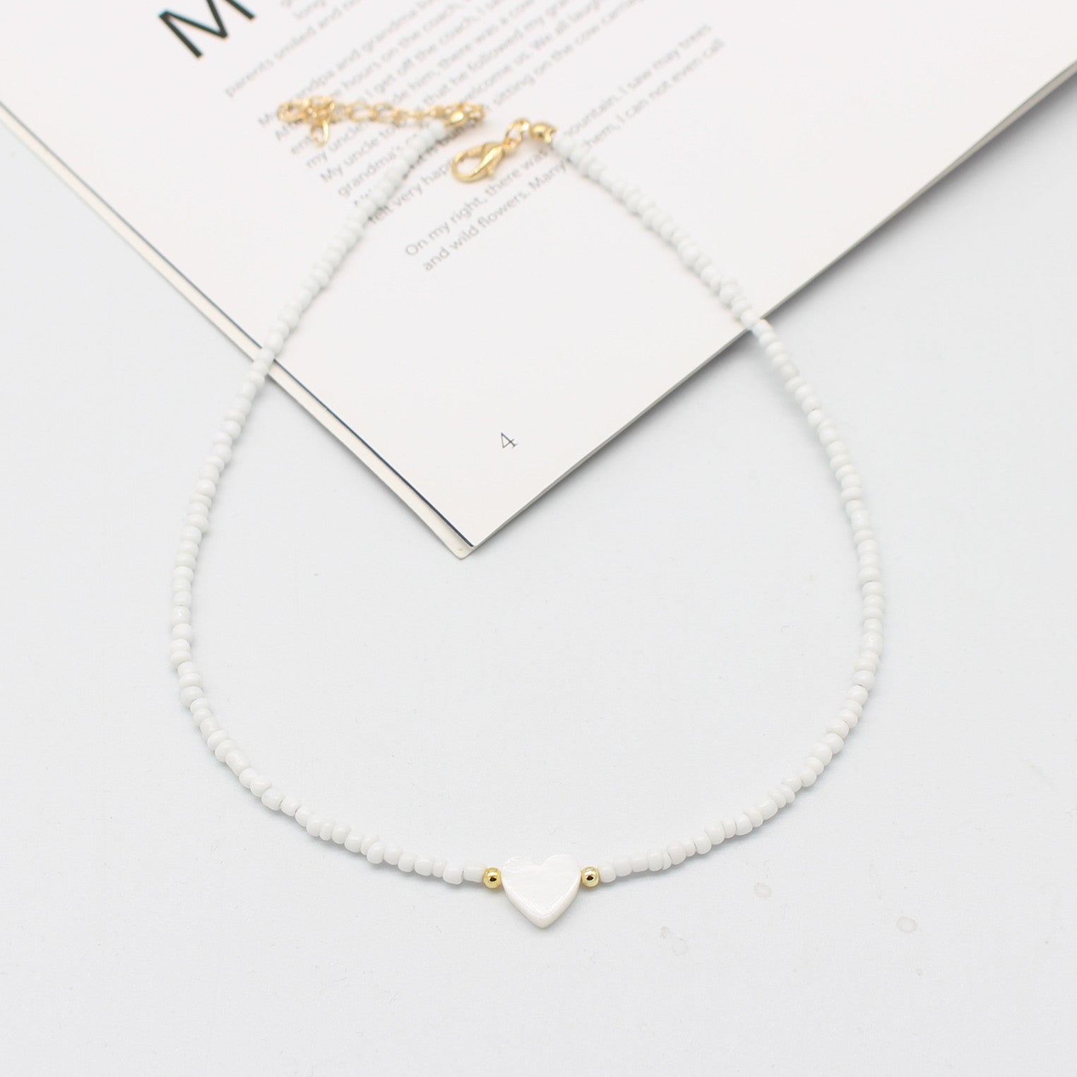 Wholesale  bohemian style hand-woven shell love rice beads beaded necklace