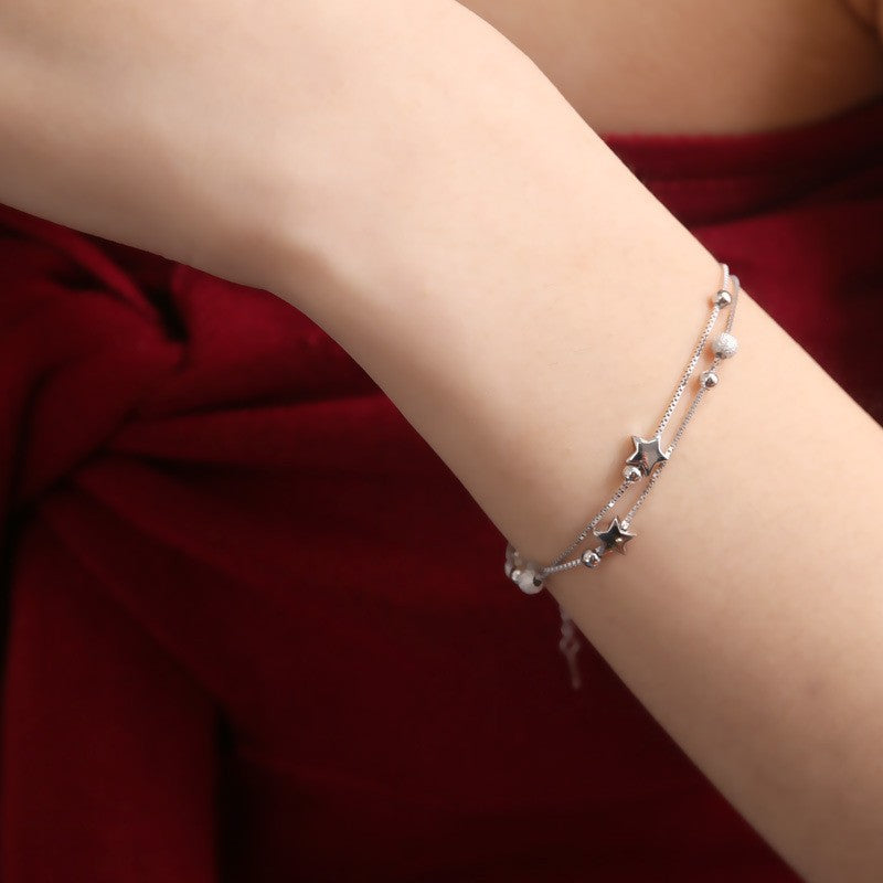 Wholesale S925 Sterling Silver Star Bracelet Double-layer Frosted Beads  Bracelet