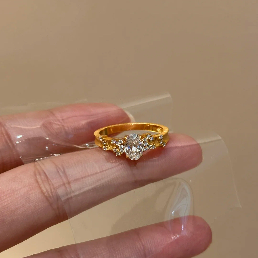 Wholesale Gold-plated starry sky pigeon egg hand-brushed diamond ring