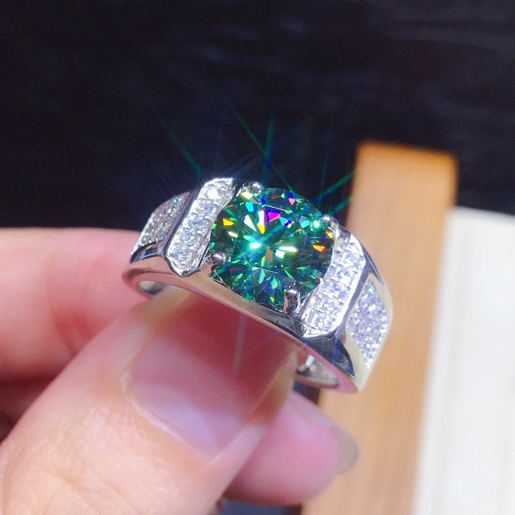 Wholesale Fashion Adjustable Open Ring Blue-Green Stone Geometric Shape Jewelry Accessory