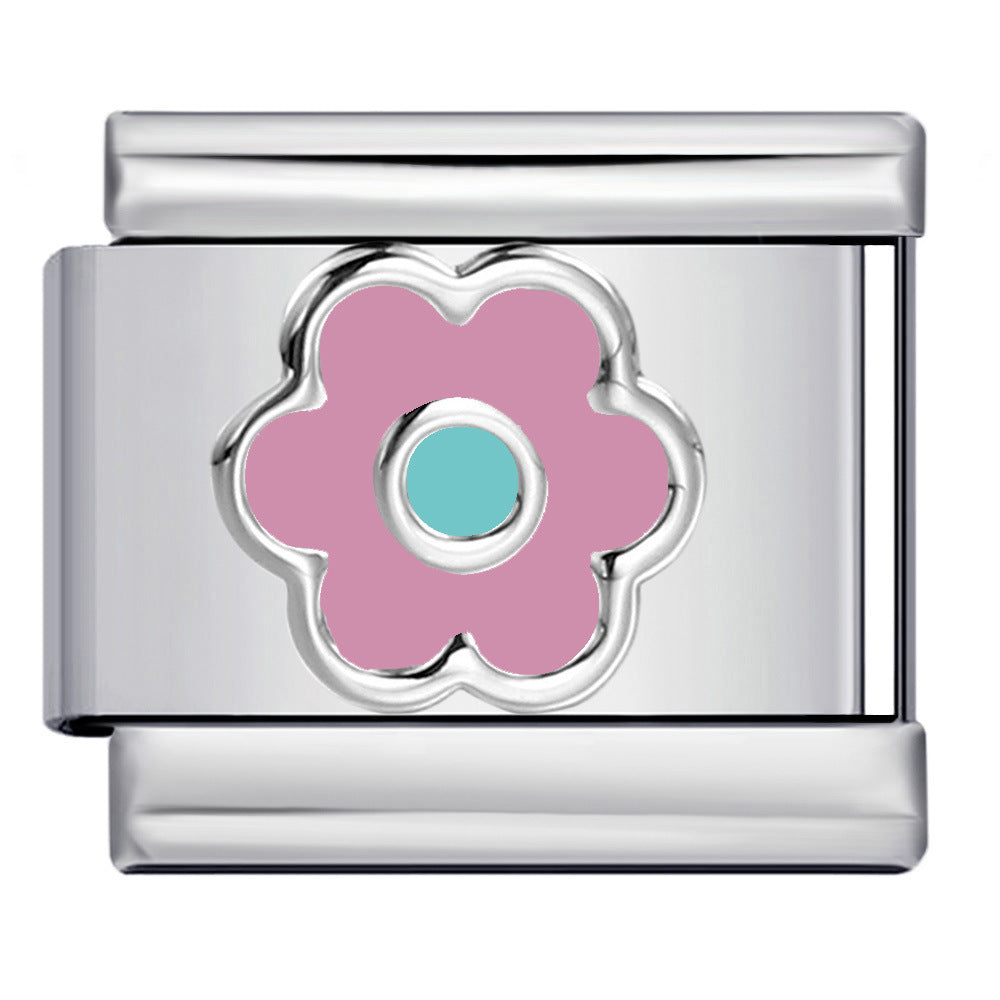 Wholesale Italian Charm Bracelet 9mm DIY Splicing Colored Oil-Drip Petals Stainless Steel Composable Bracelet