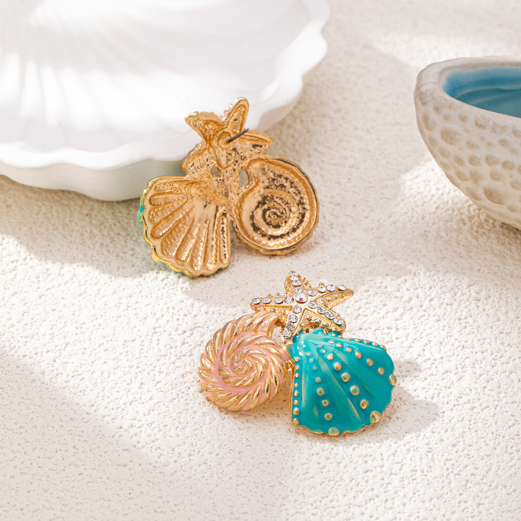 Wholesale Alloy Ocean Starfish Shell Earrings For Women Beach Vacation Jewelry Accessory