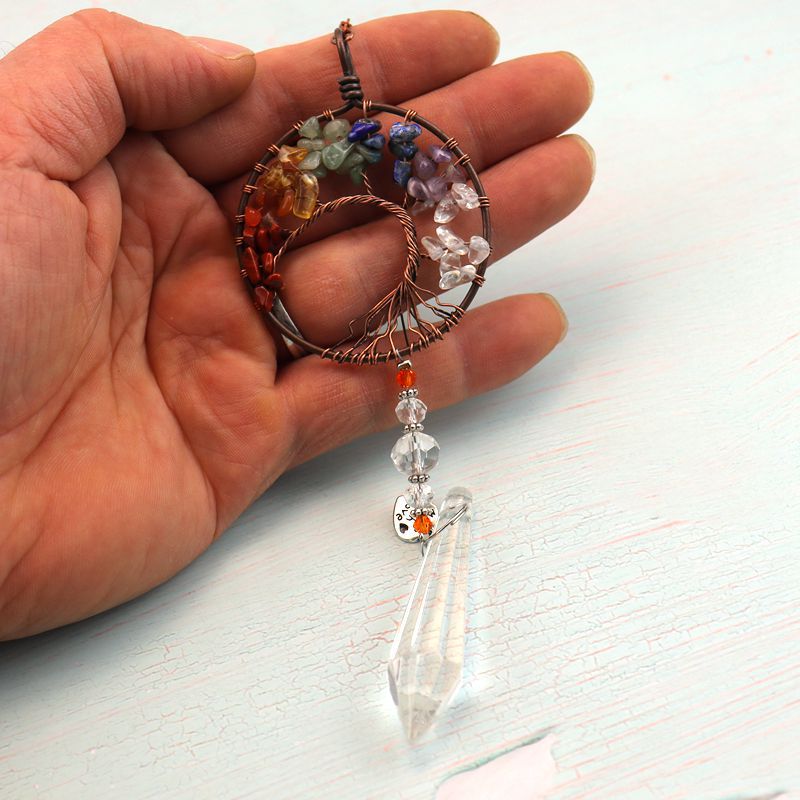 Wholesale  Natural Gravel Tree of Life Crystal Pendant Wind Chimes