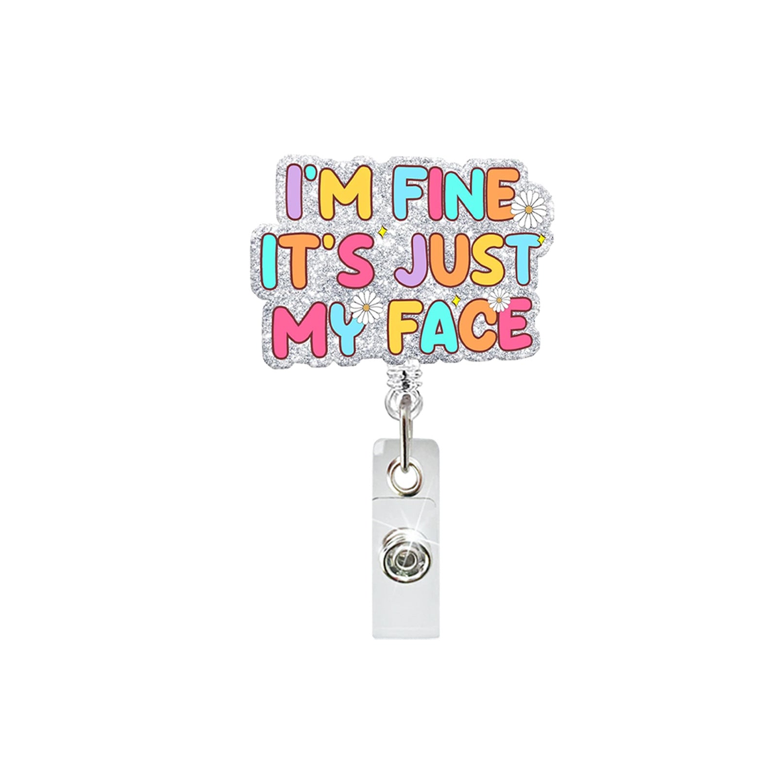 Wholesale Humorous Flower Quote Retractable Badge Reel Rotating ID Card Clip Acrylic ABS for Medical Staff Decorative Bag Charm