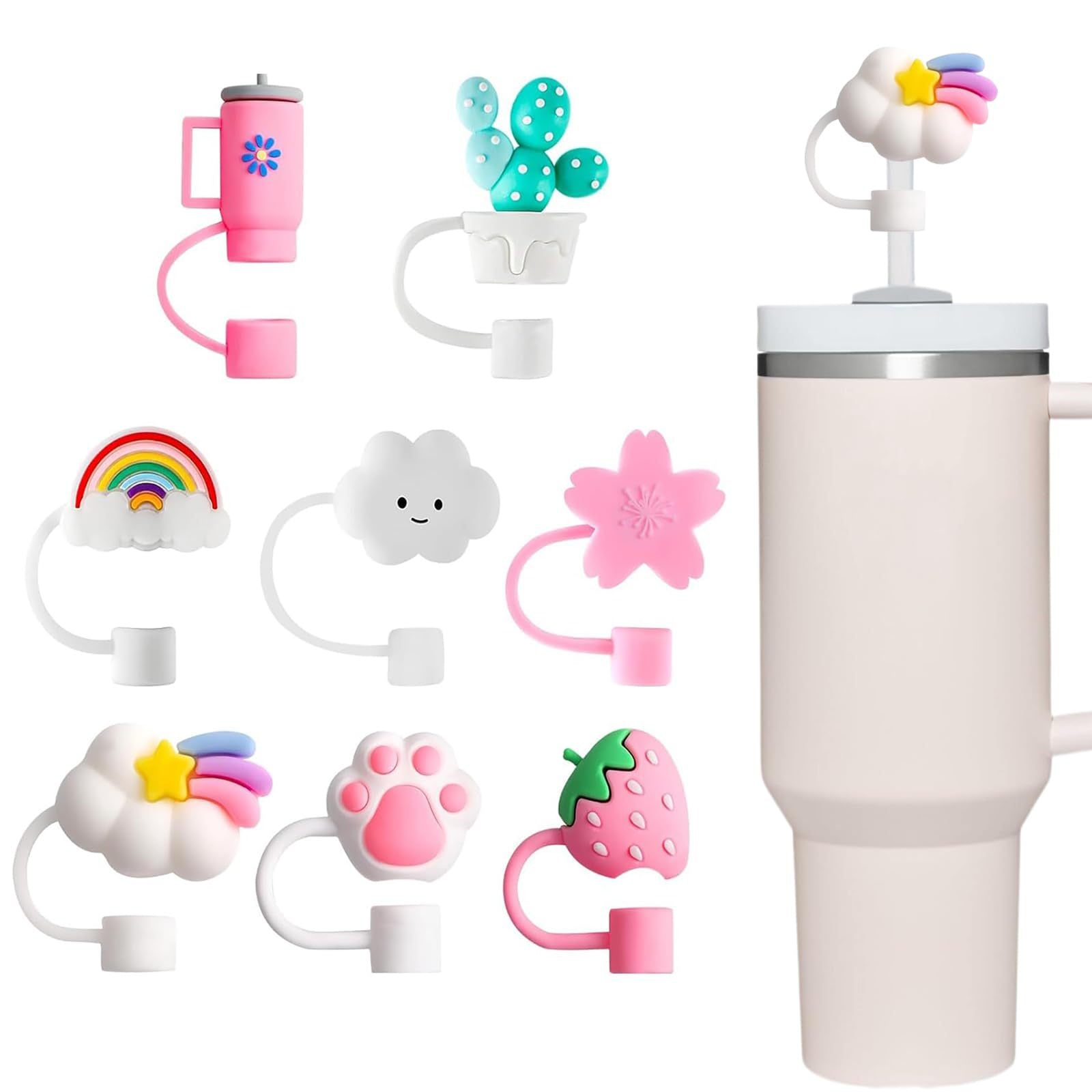 Wholesale  Cartoon Animal Rabbit Panda 10mm PVC Soft Straw Tube Cap