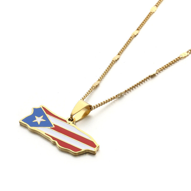 Wholesale  Puerto Rico stainless steel map necklace