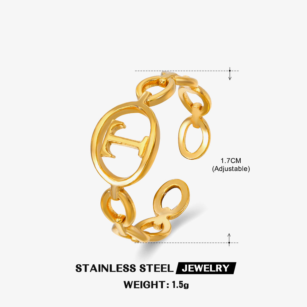 Wholesale Simple 26 Letters Stainless Steel Rings Open Adjustable Rings ACC-RS-JiaLi005