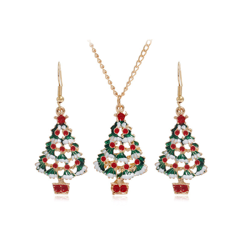 Wholesale Cartoon Oil Drop Colorful Christmas Tree Earrings Necklace Set ACC-NE-KaiQing002