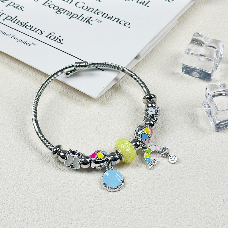 Wholesale Diamond Open Bracelet Stainless Steel Ocean Style Pendant Beaded Bracelet