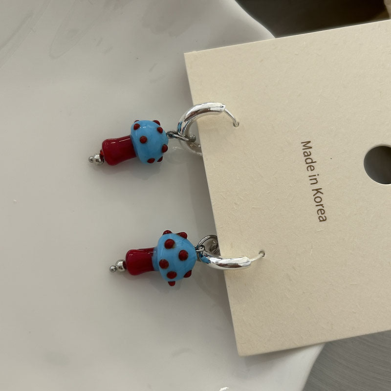 Wholesale Oil Drop Contrast Color Cartoon Mushroom Earrings
